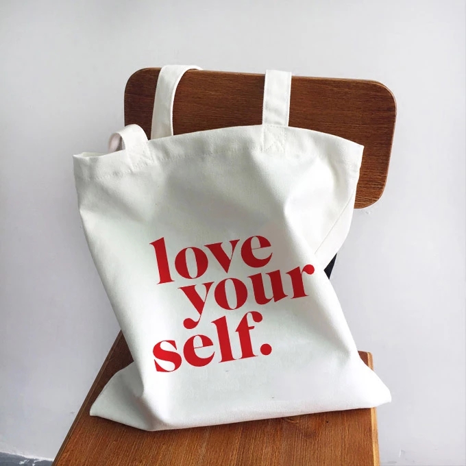 Love Your Self Canvas Tote Bag High Capacity