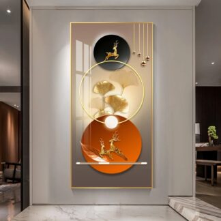 Large 5D DIY Diamond Painting Nordic Abstract Leaf Golden Deer