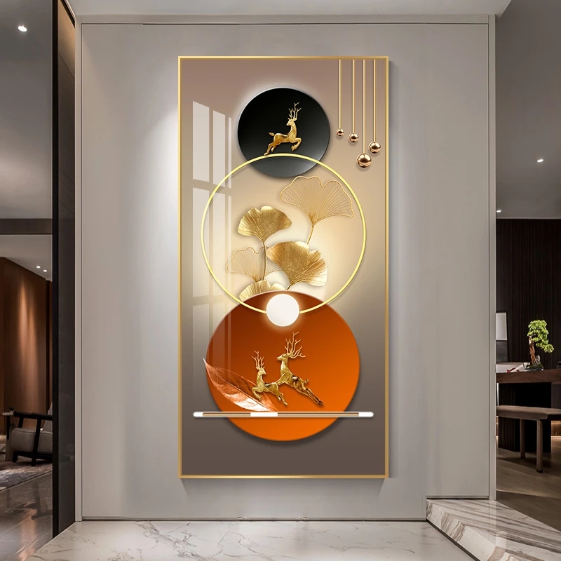 Large 5D DIY Diamond Painting Nordic Abstract Leaf Golden Deer