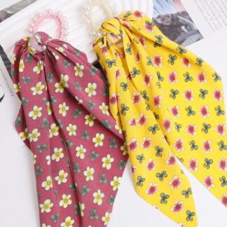 Long Streamer Hairband Print Flowe Hair Rope, Set of 2