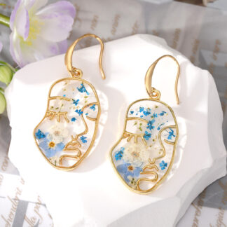 Creative Blue Dried Flowers Makersland Face Drop Earrings