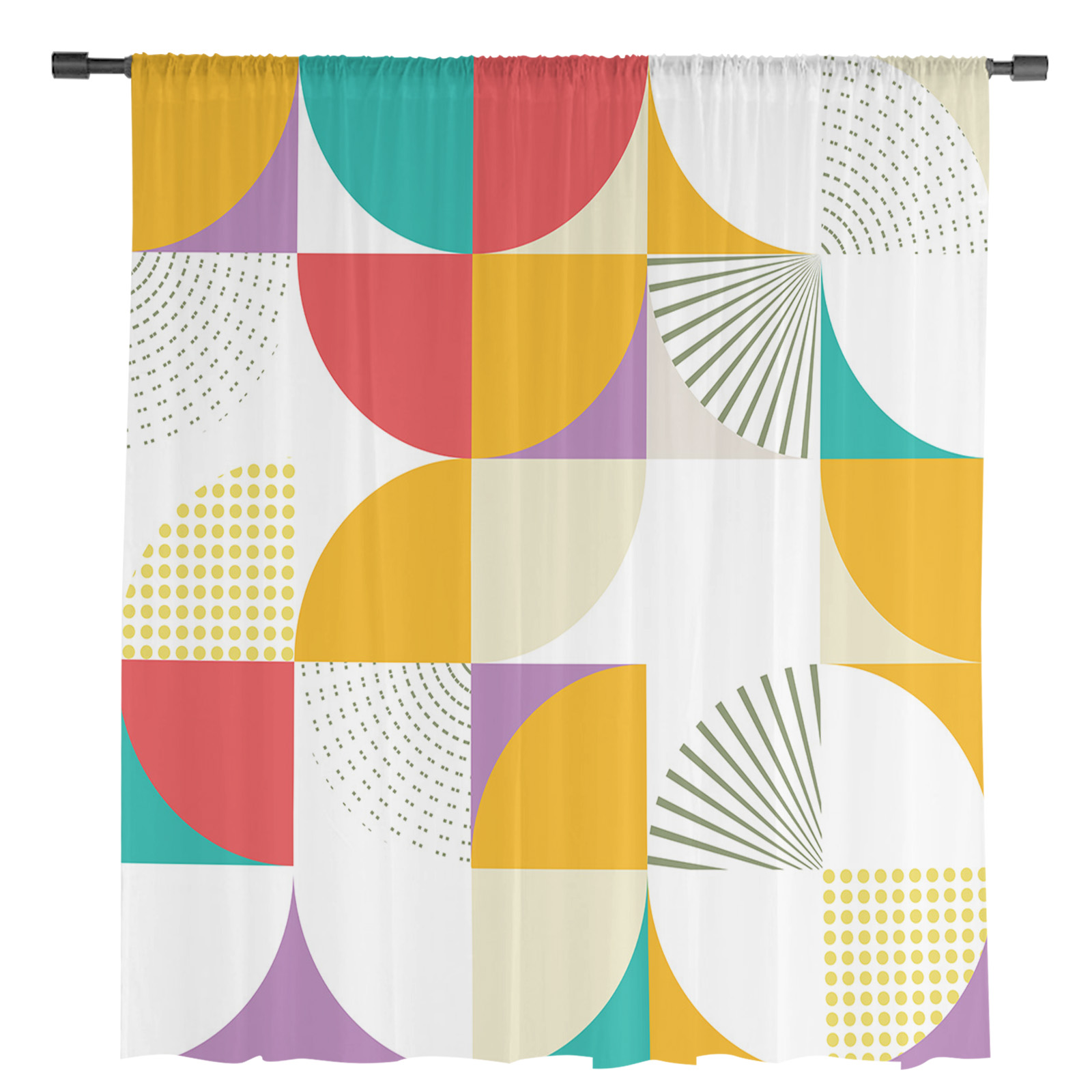 Medieval Multicolored Geometry Sheer Curtains - Image 2