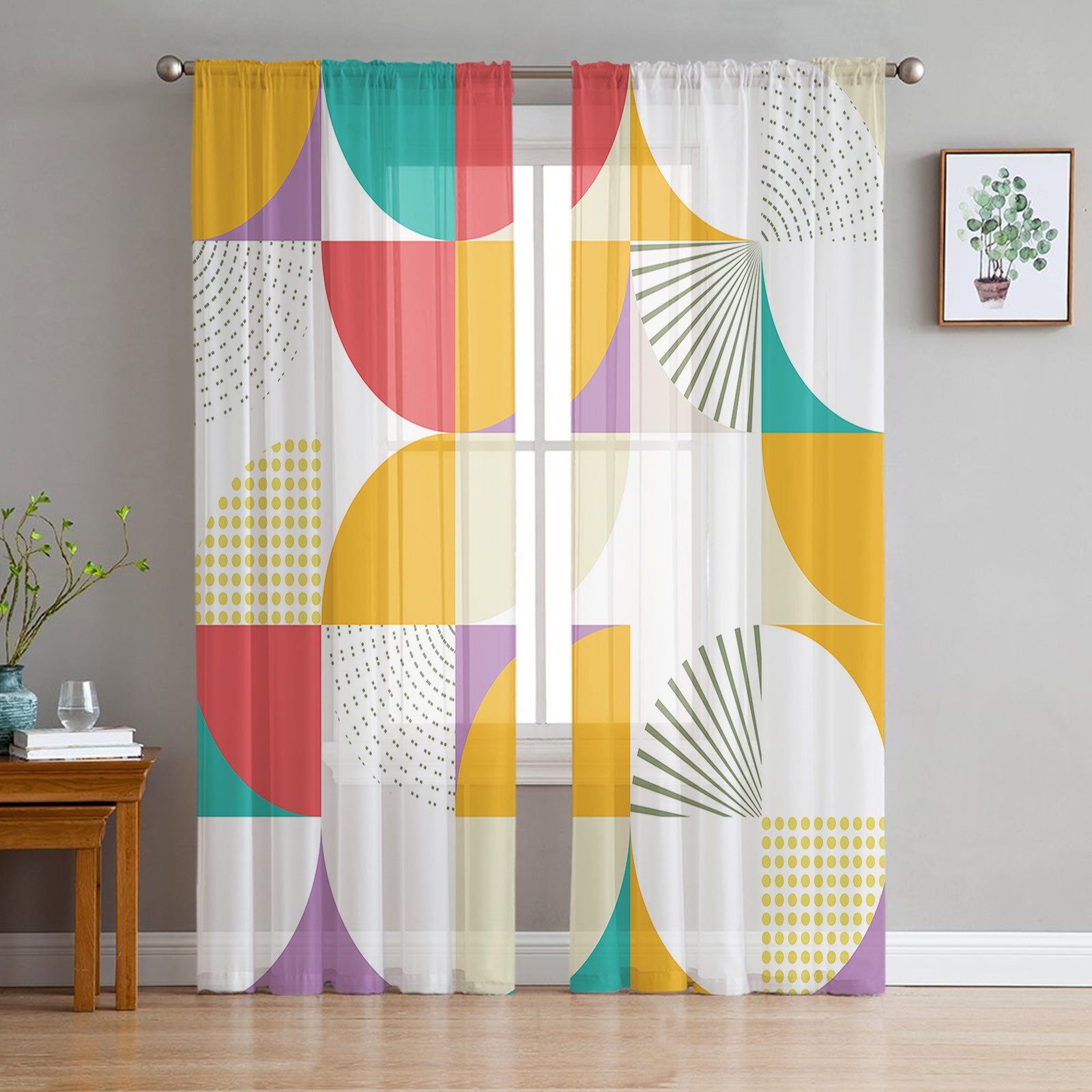 Medieval Multicolored Geometry Sheer Curtains