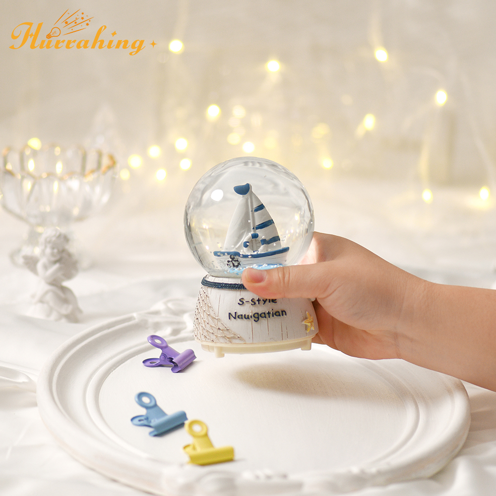 Mediterranean Sailboat LED Light Snow Crystal Ball with Color Change Music Box - Image 2