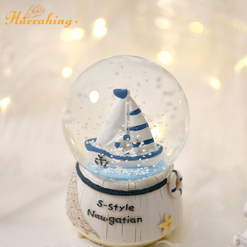 Mediterranean Sailboat LED Light Snow Crystal Ball with Color Change Music Box - Image 4