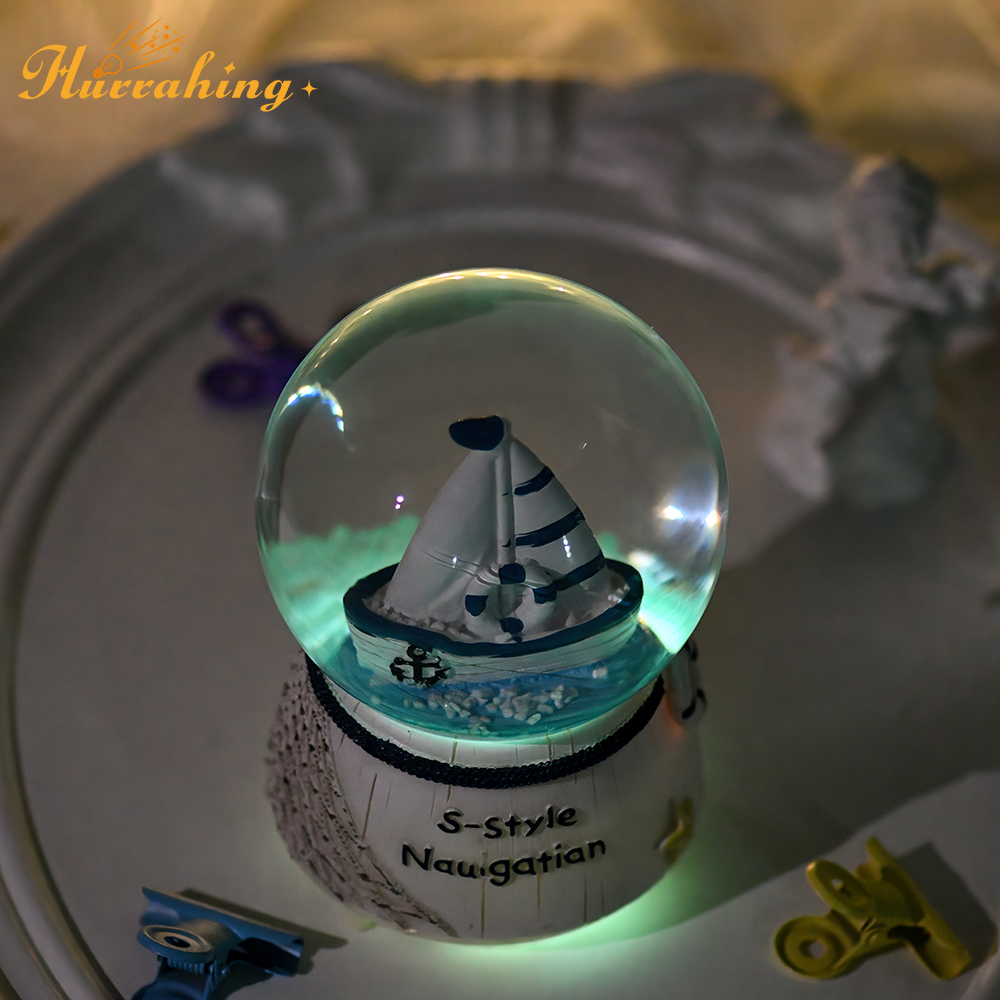 Mediterranean Sailboat LED Light Snow Crystal Ball with Color Change Music Box - Image 6