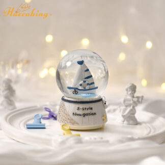 Mediterranean Sailboat  LED Light Snow Crystal Ball with Color Change Music Box