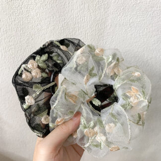 Mesh Lace Flowers Embroidery Hair Scrunchie