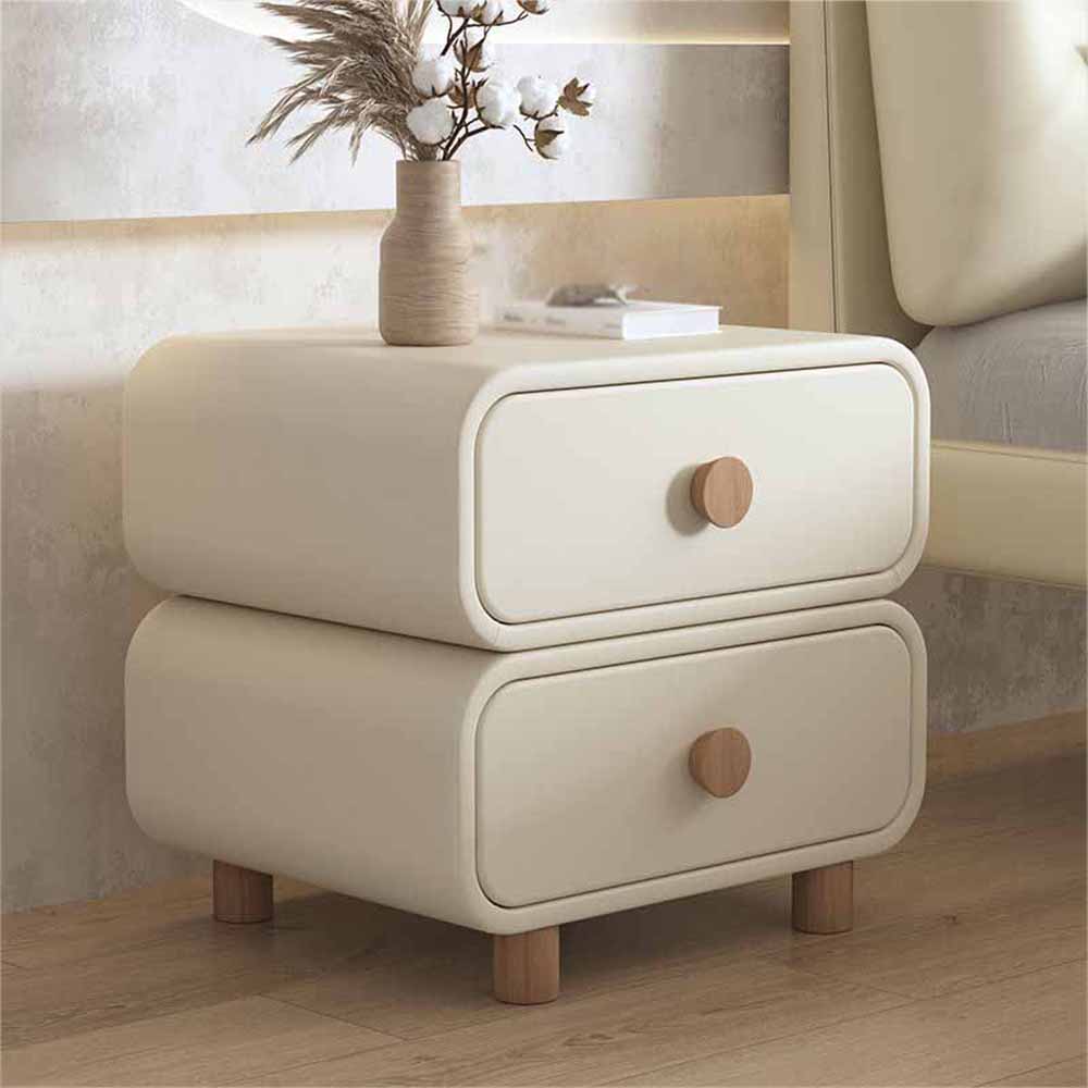 Mini Leather Nightstands Bedroom Double Draw Storage - Image 2