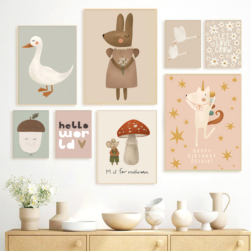 Mouse Goose Duck Nordic Cartoon Fox Rabbit Wall Art - Image 2