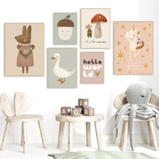 Mouse Goose Duck Nordic Cartoon Fox Rabbit Wall Art