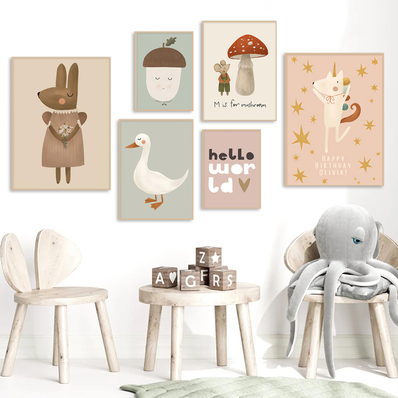 Mouse Goose Duck Nordic Cartoon Fox Rabbit Wall Art