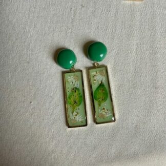 Geometric Vintage Leaf Dried Flower Green Geometric Drop Earring