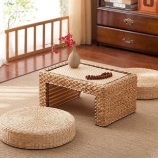 Natural Straw Round Pouf Tatami Cushion Yoga Mat