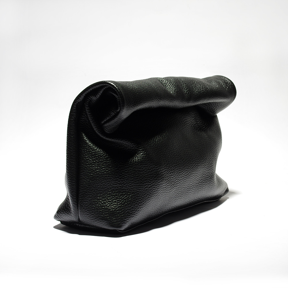 Retro Black Leather Clutch With Rolled Edge - Image 2