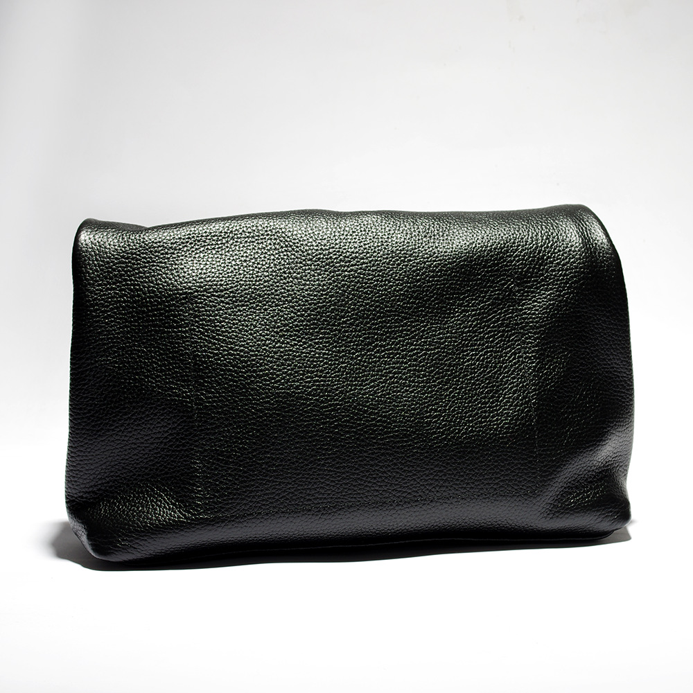 Retro Black Leather Clutch With Rolled Edge - Image 3