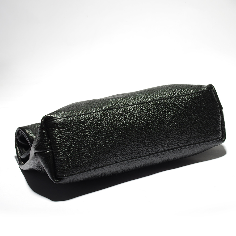 Retro Black Leather Clutch With Rolled Edge - Image 4
