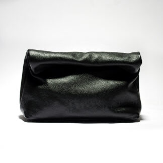 Retro Black Leather Clutch With Rolled Edge