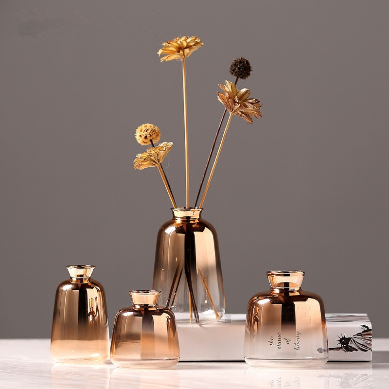 Gradient Golden Glass Nordic Electroplating Vase Set