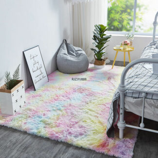 Modern Rainbow Colors Carpets Tie Dyeing Plush Soft Carpets Rug