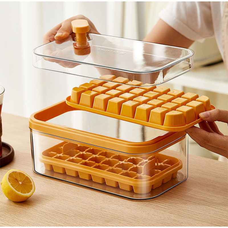 One-button Press Type Ice Cube Mold Box, Yellow - Image 2