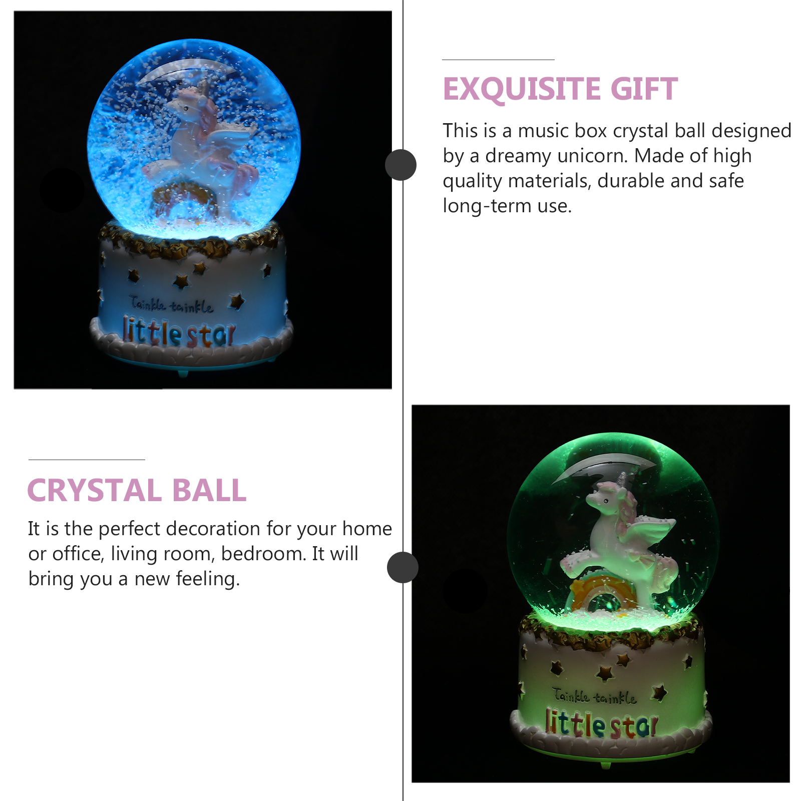 Unicorn Figurine Globes Snow with Music Box Animal Crystal Ball Blush Decor - Image 4