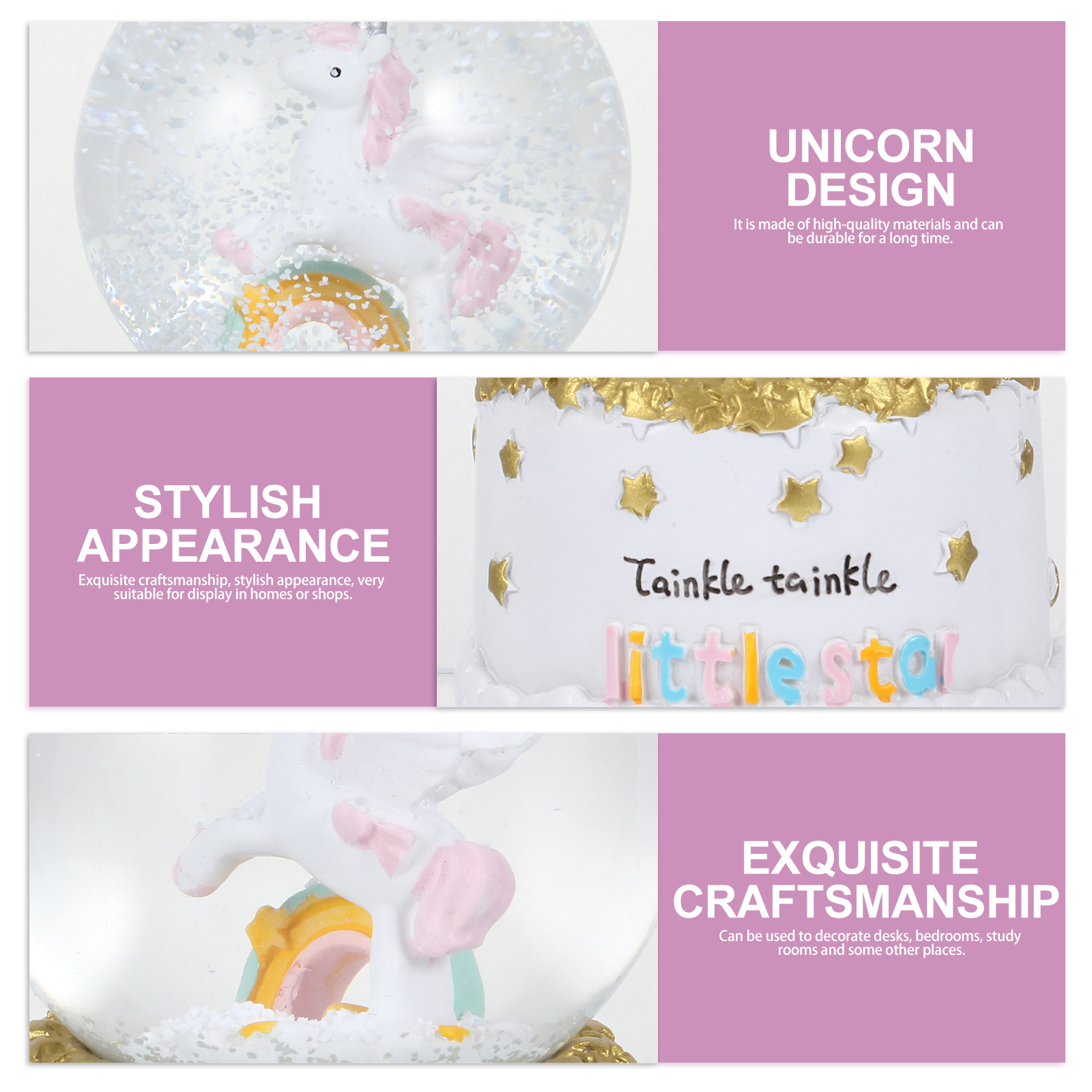 Unicorn Figurine Globes Snow with Music Box Animal Crystal Ball Blush Decor - Image 5