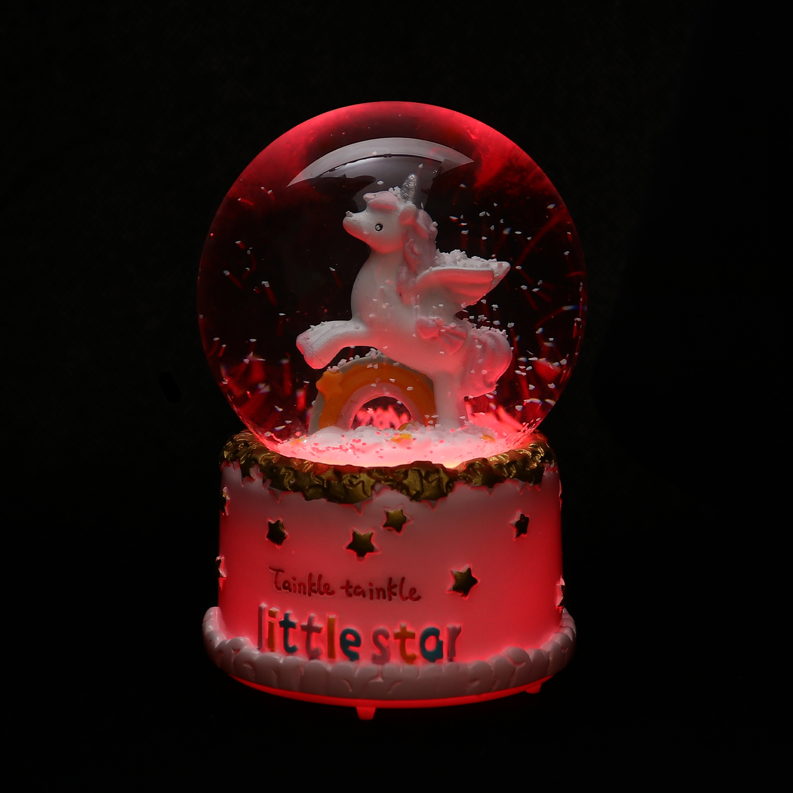 Unicorn Figurine Globes Snow with Music Box Animal Crystal Ball Blush Decor