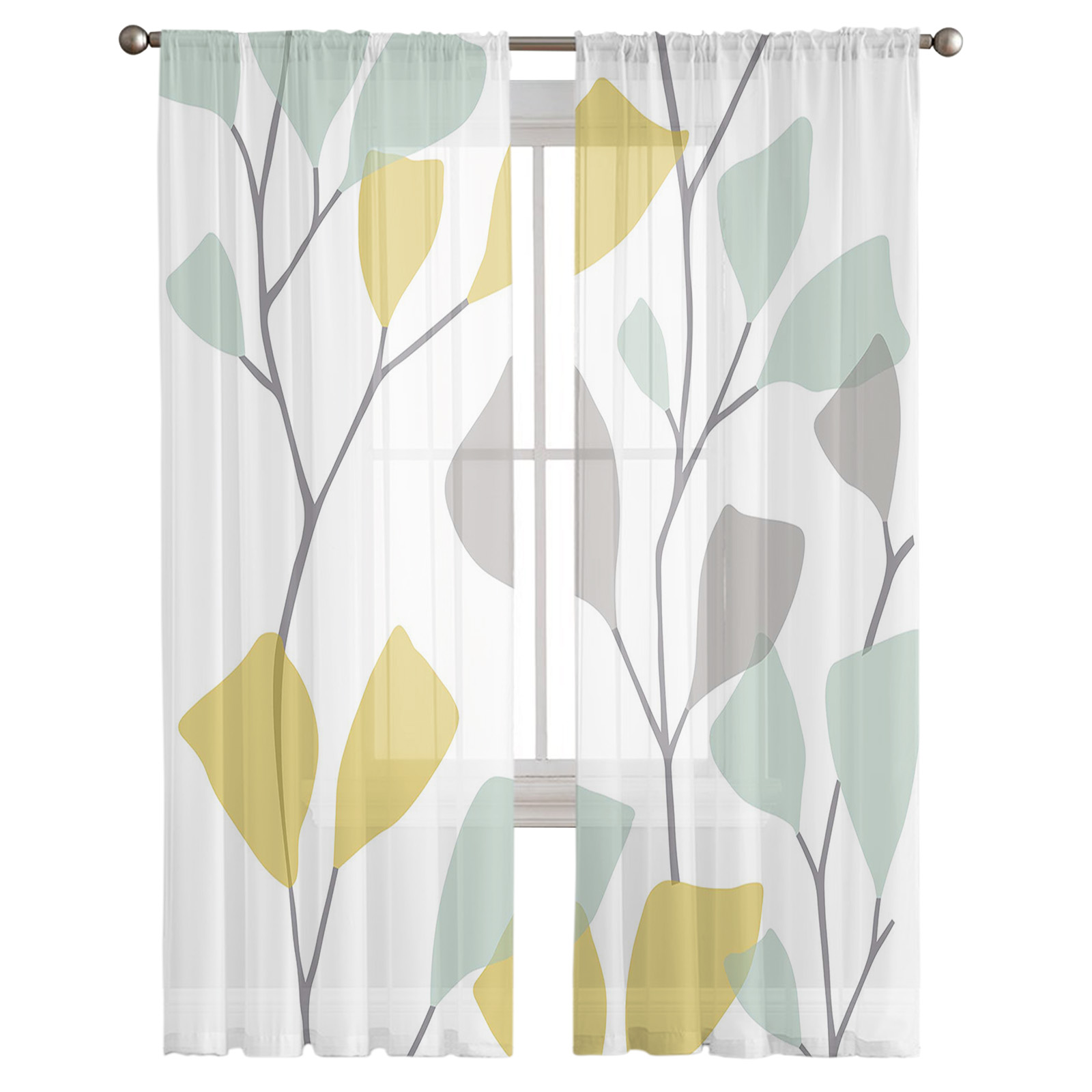 Plant Leaves Minimalist Tulle Curtains - Image 2