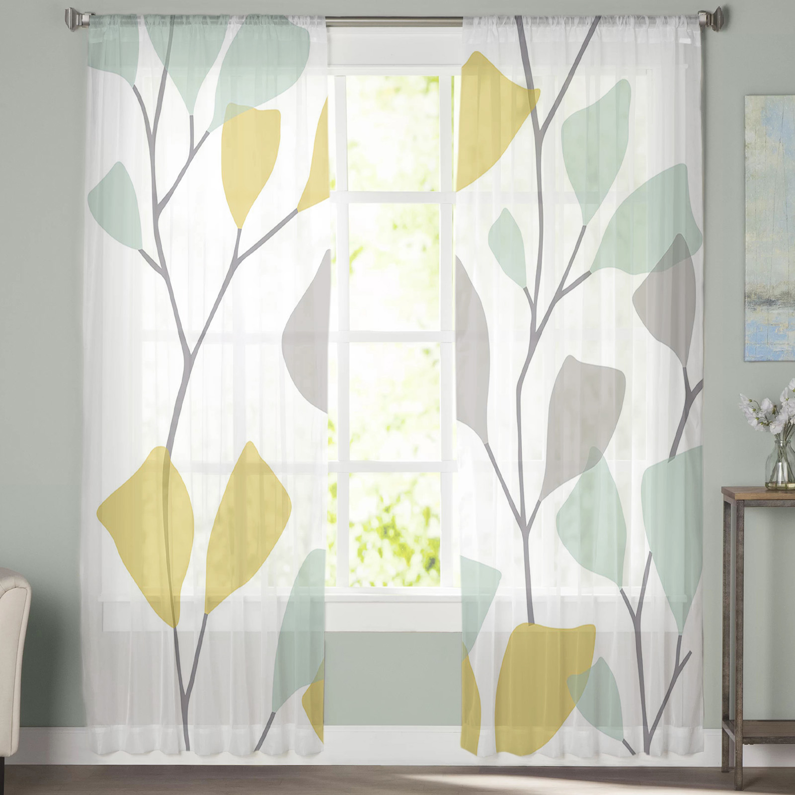 Plant Leaves Minimalist Tulle Curtains - Image 3