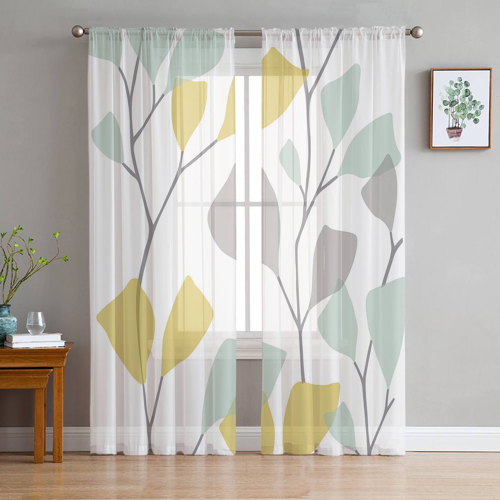 Plant Leaves Minimalist Tulle Curtains
