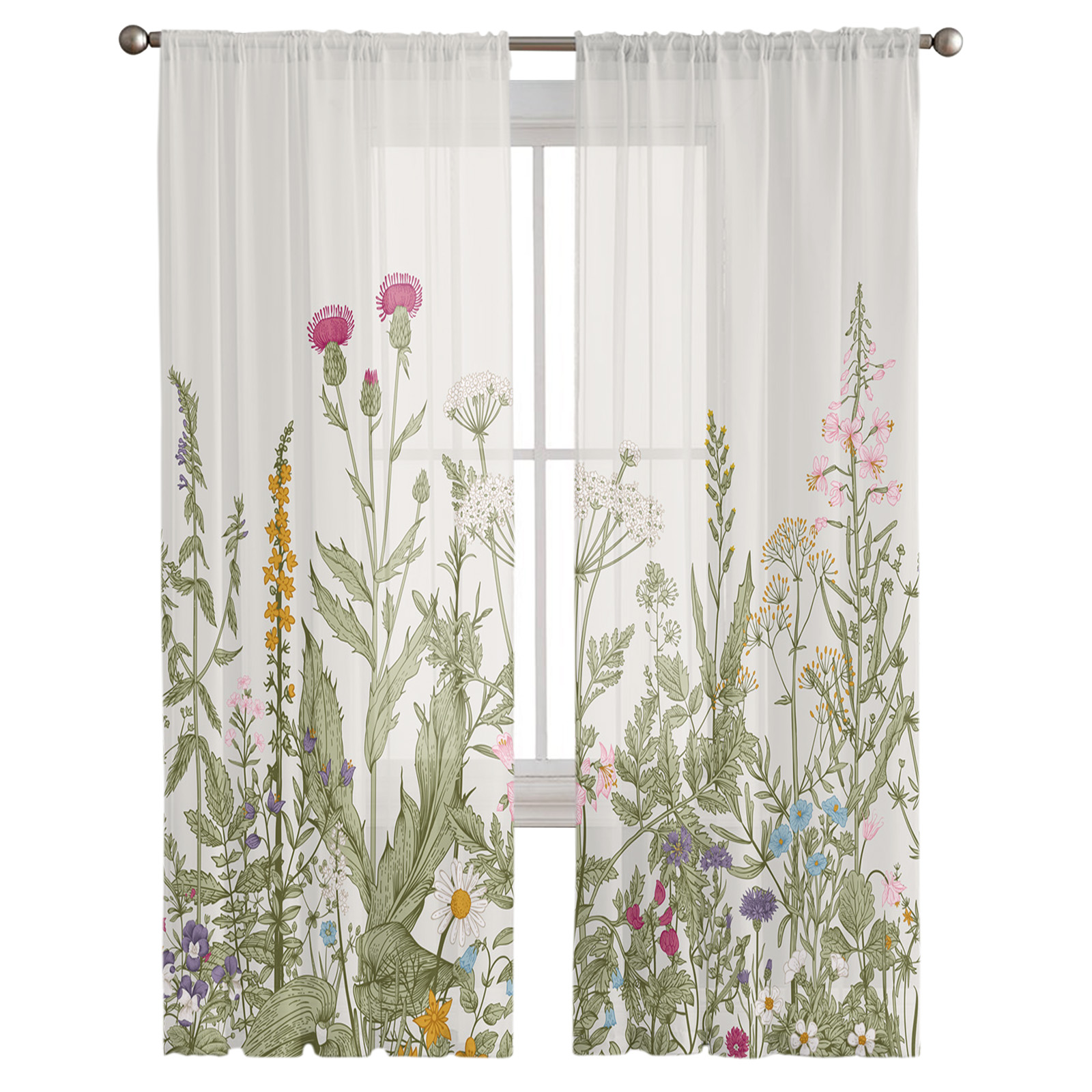Plants Flowers Leaves Curtain Window Tulle - Image 2