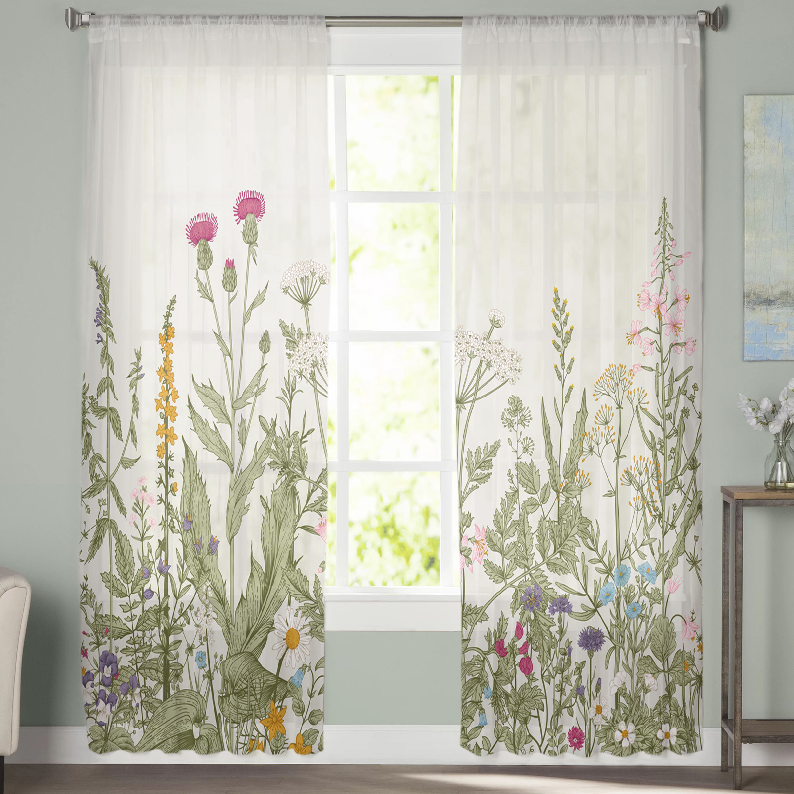 Plants Flowers Leaves Curtain Window Tulle - Image 3