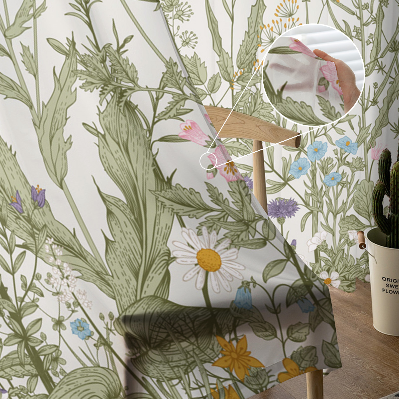 Plants Flowers Leaves Curtain Window Tulle - Image 4