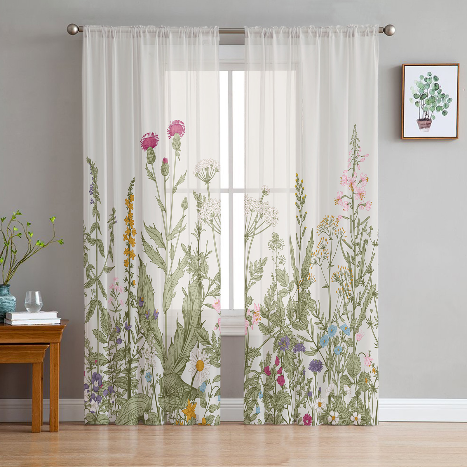 Plants Flowers Leaves Curtain Window Tulle