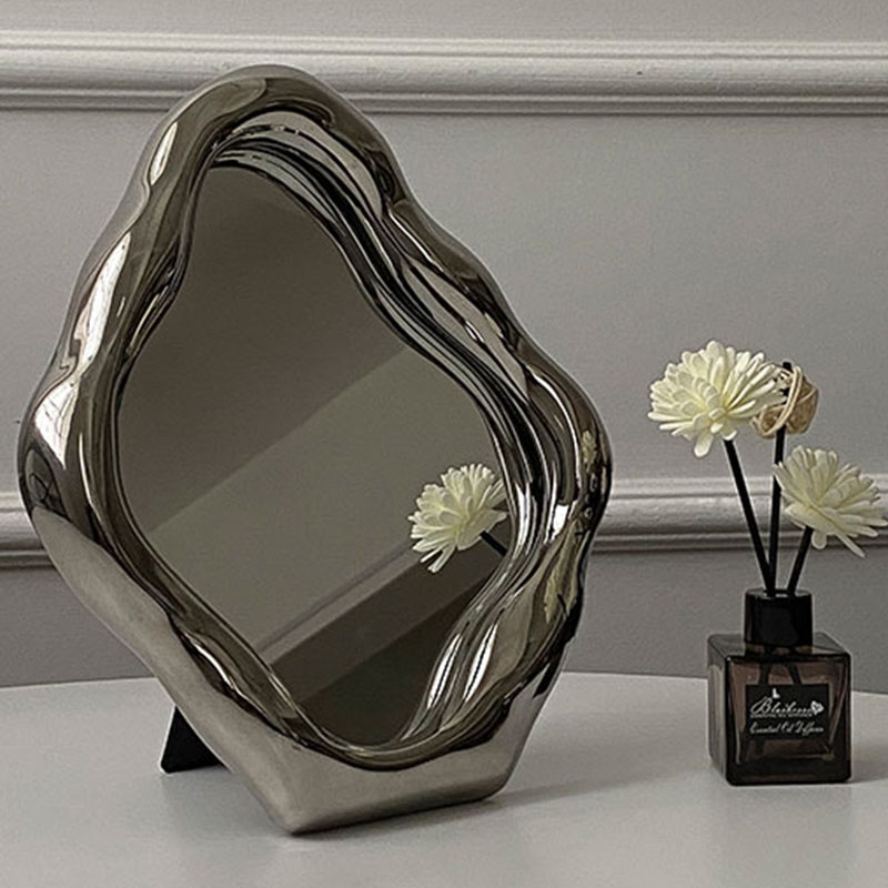 Modern Style Potable Silver Makeup Irregular Wavy Mirror Art - Image 2