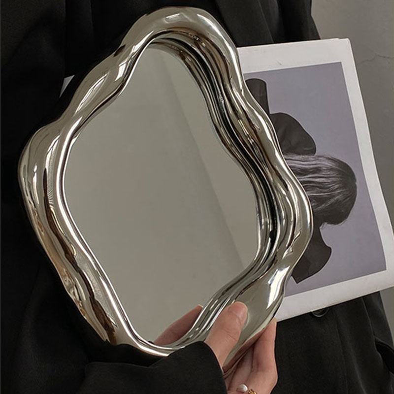 Modern Style Potable Silver Makeup Irregular Wavy Mirror Art - Image 6