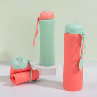Foldable Silicone Water Bottles with Straw for Travel