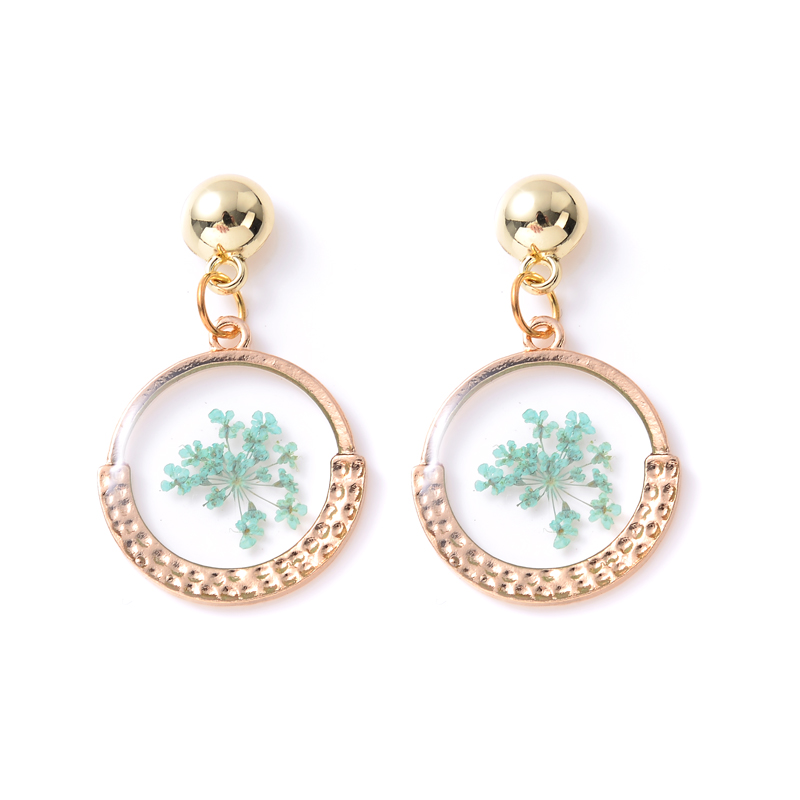Pressed Round Flat Epoxy Eternal Real Hibiscus Daisy Petal Earring - Image 2
