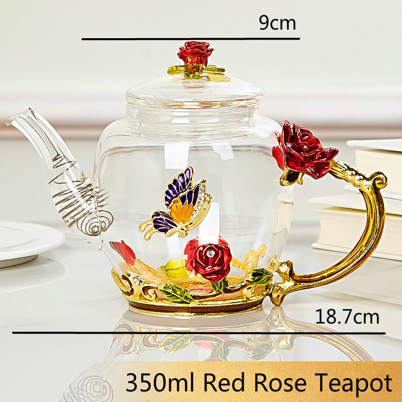 Red rose Enamel Crystal Glass Tea Set - Image 3