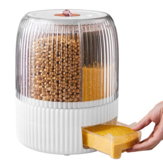 Rice Dispenser With Lid Rotatable Rice Cereal Bucket