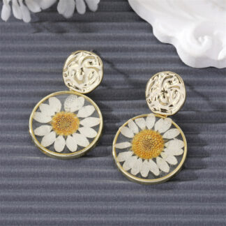 Round Artificial Daisy Flower Drop Resin Earrings Jewelry