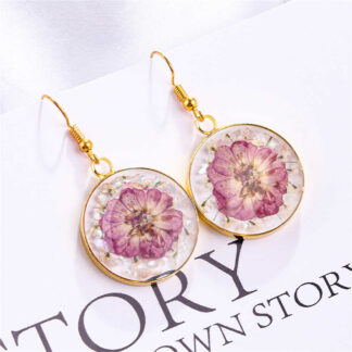 Round Natural Preserved Fresh Dried Flower Resin Earrings
