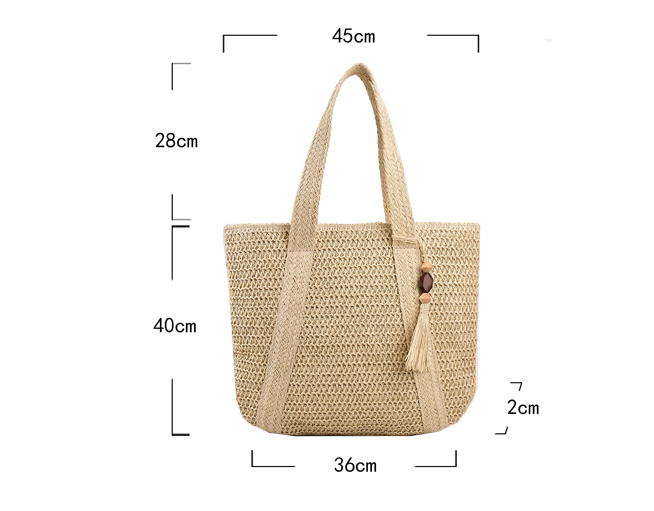 Fashion One-Shoulder Tassel Paper Rope Straw Tote Bag - Image 6