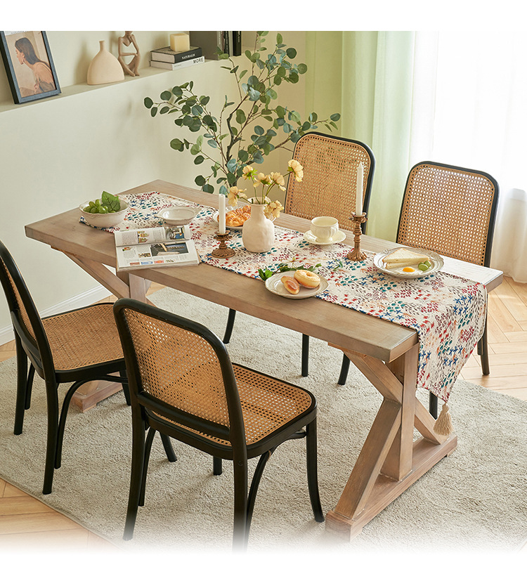 Floral Embroidery Table Runner with Tassel Tablecloth - Image 2