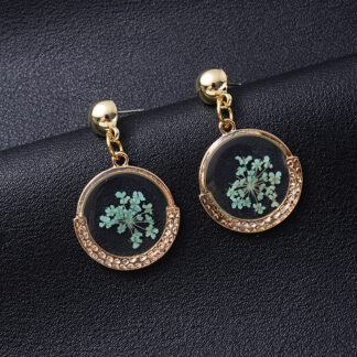 Pressed Round Flat Epoxy Eternal Real Hibiscus Daisy Petal Earring