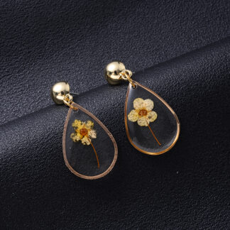Droplet Pressed Fresh Petal Epoxy Acrylic Earrings