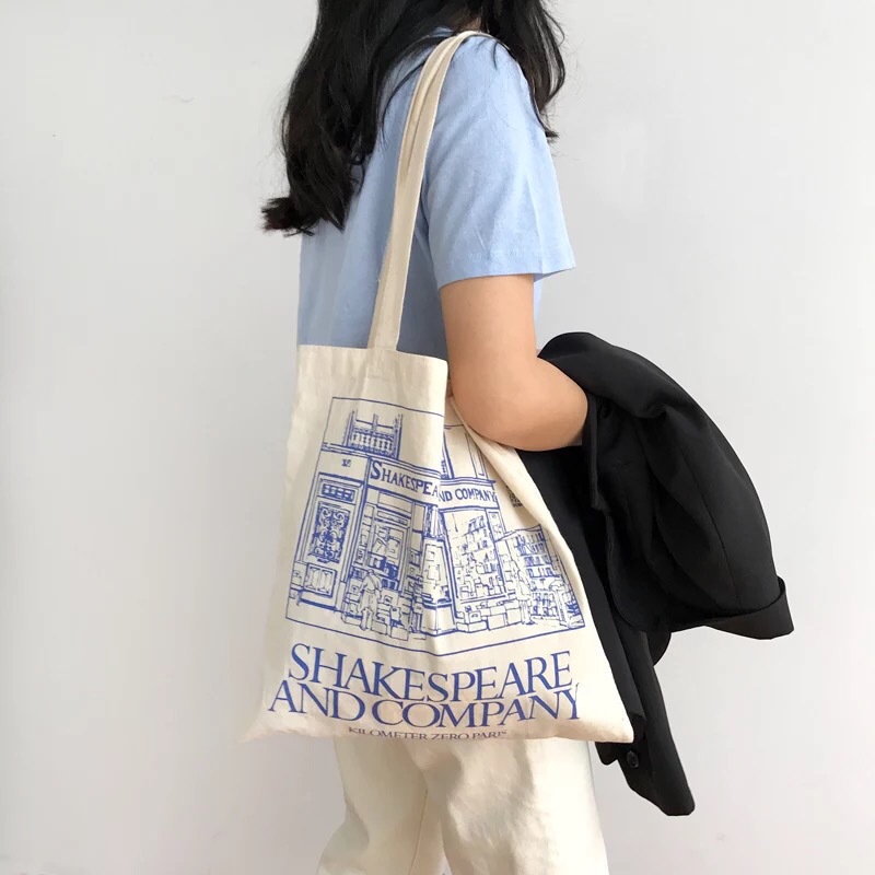 Women Canvas Shoulder Tote Bag Shakespeare Print - Image 5