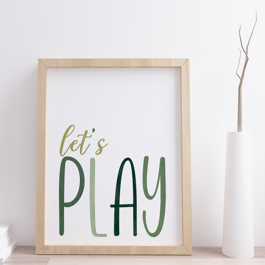 Let's Play Read Green Cartoon Alphabet Math Boho Rainbow Sun Wall Art - Image 5