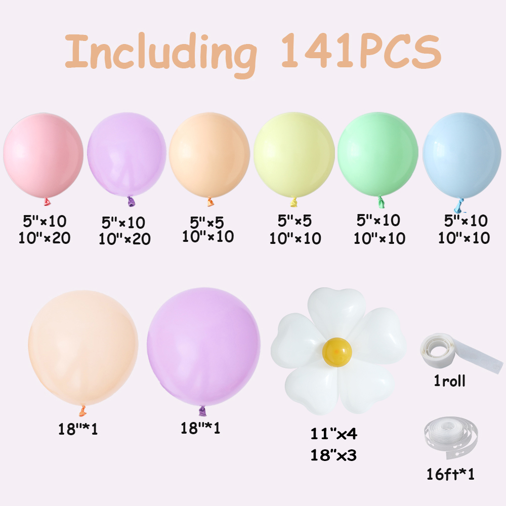 141Pcs Daisy Balloon Macaron Candy Colored Balloon Party Decor - Image 6